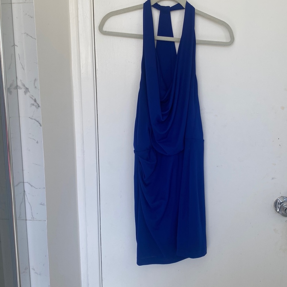 Blue BCBG cowl neck halter top dress Size S